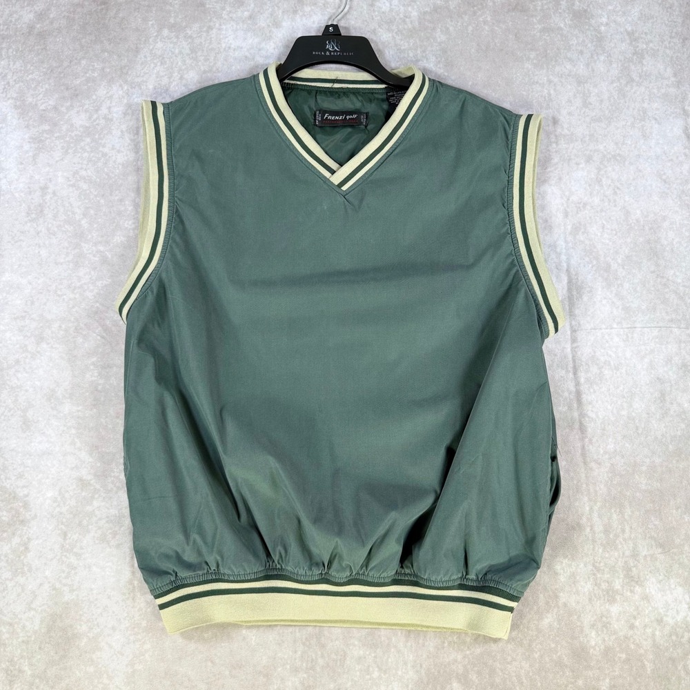 Frenzi Golf Vest Mens Large Green Wind‎ Water Resistant V-Neck Performance Shell